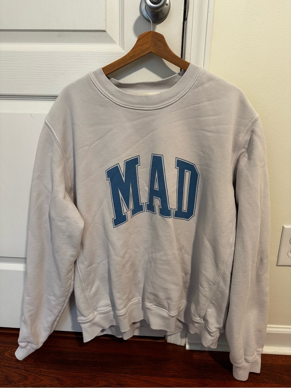 Madhappy Graphic Crewneck Sweatshirt - Light Gray with Blue Lettering